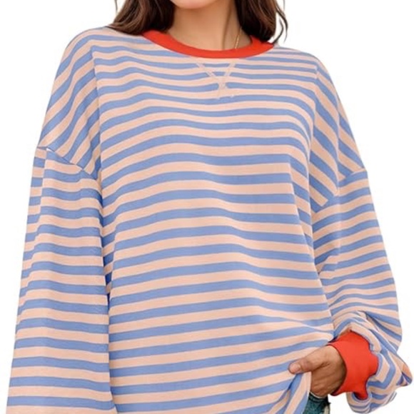 Amazon Sweaters - Oversized Striped Sweatshirt - Pink Blue Coral - Sz XL